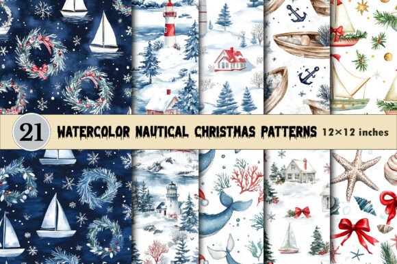 Download Watercolor Nautical Christmas Patterns - Christmas patterns Collection