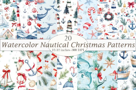 Download Watercolor Nautical Christmas Patterns - Christmas patterns Collection