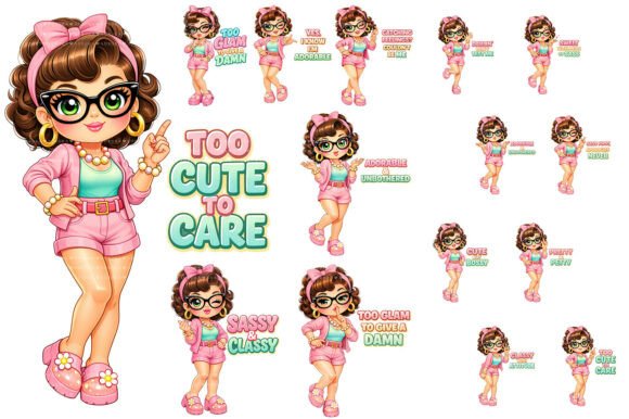 Download Retro Sassy Pink Glam Girl Sticker PNG - Glam Collection