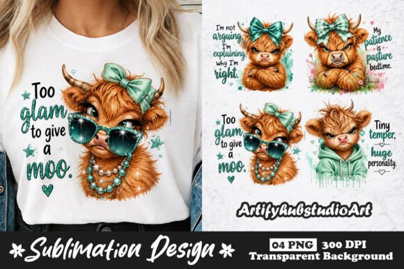 Download Too Glam to Give a Moo Highland Cow PNG - Glam Collection